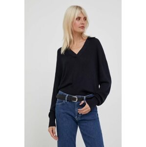 Pulover s dodatkom svile Tommy Hilfiger boja: tamno plava, lagani