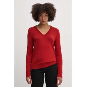 Pulover Tommy Hilfiger za žene, boja: bordo, lagani, WW0WW40098
