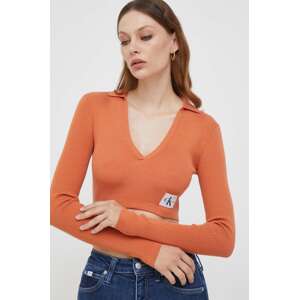 Majica dugih rukava Calvin Klein Jeans za žene, boja: narančasta
