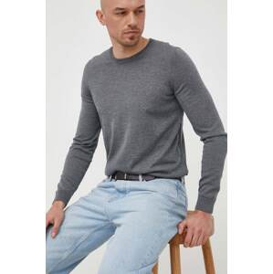 Vuneni pulover BOSS za muškarce, boja: siva, lagani, 50468239