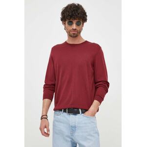 Vuneni pulover BOSS za muškarce, boja: bordo, lagani, 50468239