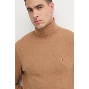 Pulover s dodatkom kašmira Tommy Hilfiger boja: smeđa, lagani, s dolčevitom