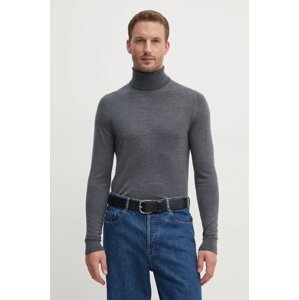 Vuneni pulover Calvin Klein za muškarce, boja: siva, lagani, s dolčevitom
