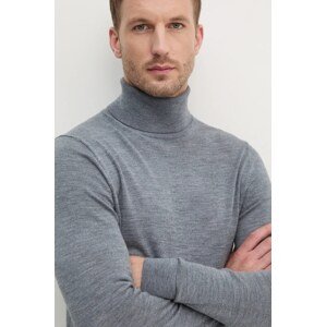 Vuneni pulover Calvin Klein za muškarce, boja: siva, lagani, s dolčevitom
