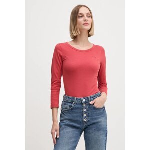 Pamučna majica dugih rukava Tommy Hilfiger boja: crvena, WW0WW37861