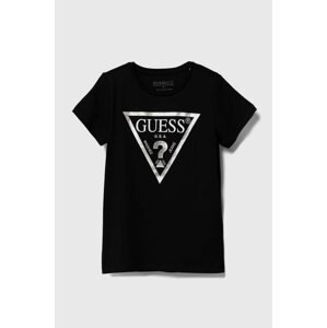Dječja pamučna majica kratkih rukava Guess boja: crna