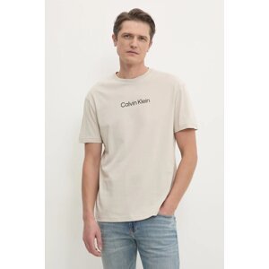 Pamučna majica Calvin Klein boja: bež, s uzorkom, K10K111346