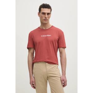 Pamučna majica Calvin Klein boja: narančasta, s uzorkom, K10K111346