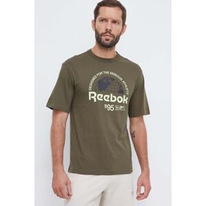 Pamučna majica Reebok boja: zelena, s tiskom
