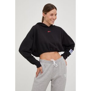 Dukserica Reebok za žene, boja: crna, s kapuljačom, s tiskom