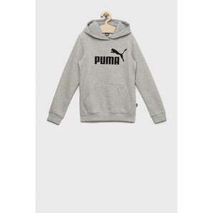 Dječja dukserica Puma boja: siva, s kapuljačom, s aplikacijom