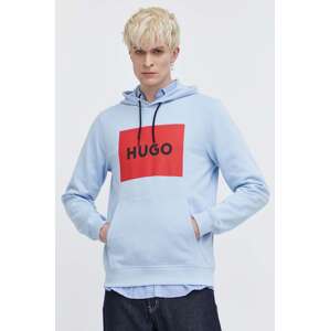 Pamučna dukserica HUGO za muškarce, s kapuljačom, s tiskom, 50473168