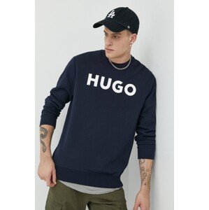 Pamučna dukserica HUGO za muškarce, boja: tamno plava, s tiskom, 50477328