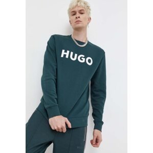 Pamučna dukserica HUGO za muškarce, boja: zelena, s tiskom, 50477328