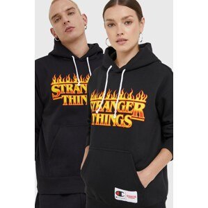 Dukserica Champion Xstranger Things boja: crna, s kapuljačom, s tiskom