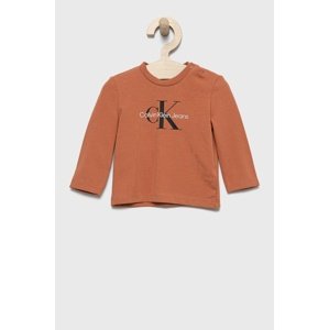 Dječja majica dugih rukava Calvin Klein Jeans boja: smeđa, s tiskom