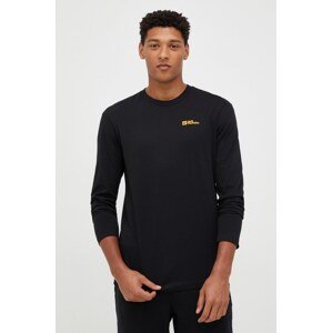 Pamučna majica dugih rukava Jack Wolfskin Essential boja: crna, jednobojni model