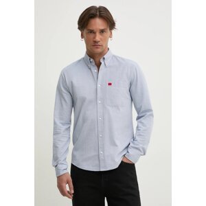Pamučna košulja HUGO za muškarce, slim, s button-down ovratnikom