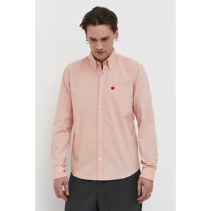 Pamučna košulja HUGO za muškarce, boja: narančasta, slim, s button-down ovratnikom, 50479302