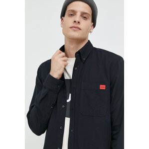 Pamučna košulja HUGO za muškarce, boja: crna, slim, s button-down ovratnikom, 50479302