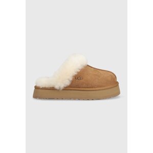 Kućne papuče od brušene kože UGG W Disquette W Disquette, boja: smeđa