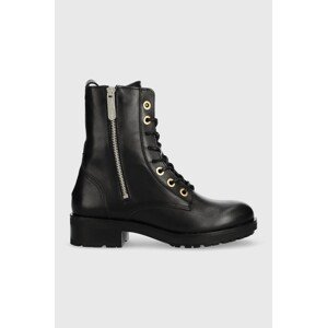 Kožne čizme Tommy Hilfiger Th Essentials Biker Boot za žene, boja: crna, ravna potpetica, s toplom podstavom