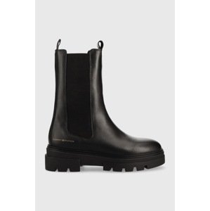 Kožne gležnjače Tommy Hilfiger Monochromatic Chelsea Boot za žene, boja: crna, ravna potpetica