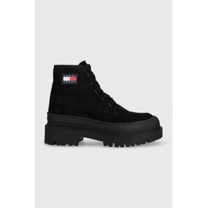 Čizme Tommy Jeans Womens Foxing Lace Up Boot za žene, boja: crna, s platformom