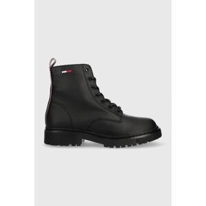 Gležnjače Tommy Jeans Tommy Jeans Lace Up Flat Boot za žene, boja: crna, ravna potpetica