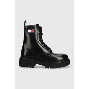 Kožne čizme Tommy Jeans Urban Tommy Jeans Lace Up Boot za žene, boja: crna, s platformom