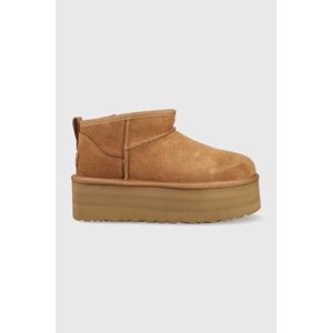 Cipele za snijeg od brušene kože UGG W Classic Ultra Mini Platform W Classic Ultra Mini Platform, boja: smeđa
