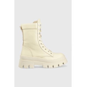 Kožne čizme Steve Madden Fezza za žene, boja: bež, ravna potpetica, s polutoplom podstavom