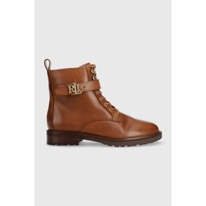 Kožne gležnjače Lauren Ralph Lauren Burnished Calf, za žene, boja: smeđa, ravna potpetica