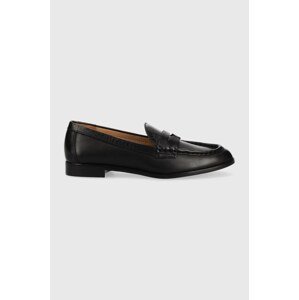 Kožne mokasinke Lauren Ralph Wynnie Burnished Calf za žene, boja: crna, ravna potpetica