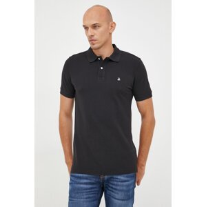 Pamučna polo majica United Colors of Benetton boja: crna, jednobojni model