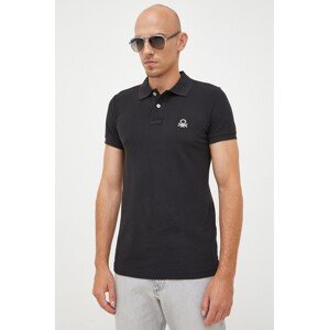 Pamučna polo majica United Colors of Benetton boja: crna, jednobojni model
