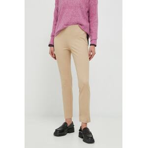 Hlače Lauren Ralph Lauren za žene, boja: bež, uski kroj, visoki struk