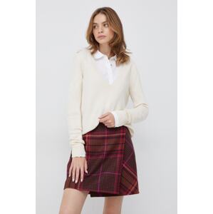 Vuneni pulover Calvin Klein za žene, boja: bež,