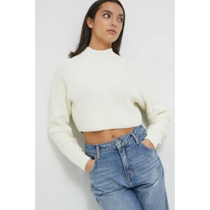 Pulover Hollister Co. za žene, boja: bijela, s poludolčevitom