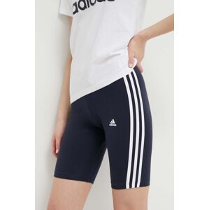 Kratke hlače adidas za žene, boja: tamno plava, s aplikacijom, srednje visoki struk