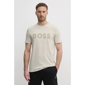 Pamučna majica BOSS Orange BOSS ORANGE boja: bež, s tiskom, 50481923