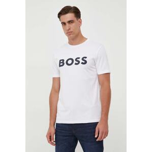 Pamučna majica BOSS BOSS CASUAL boja: bež, s tiskom, 50481923