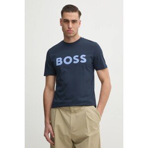 Pamučna majica BOSS BOSS CASUAL boja: tamno plava, s tiskom, 50481923