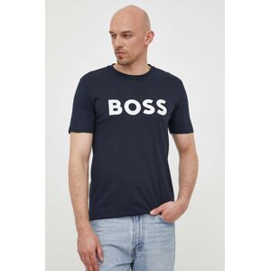 Pamučna majica BOSS BOSS CASUAL boja: tamno plava, s tiskom, 50481923