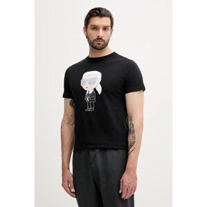Pamučna majica Karl Lagerfeld boja: crna, s tiskom, 500251.755071