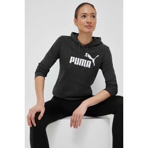 Dukserica Puma za žene, boja: siva, s kapuljačom, tiskom, 586791