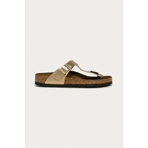 Japanke Birkenstock Gizeh za žene, boja: zlatna, ravni potplat, 1016108
