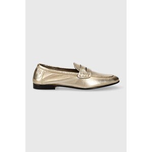Kožne mokasinke Tommy Hilfiger ESSENTIAL GOLDEN LOAFER za žene, boja: zlatna, ravni potplat, FW0FW07864