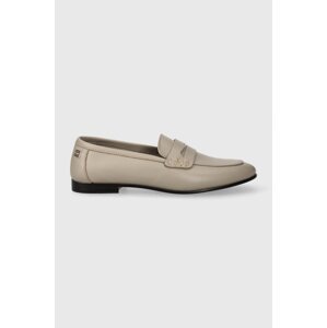 Kožne mokasinke Tommy Hilfiger ESSENTIAL LEATHER LOAFER za žene, boja: bež, ravni potplat, FW0FW07769