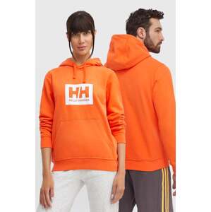 Pamučna dukserica Helly Hansen boja: narančasta, s kapuljačom, tiskom